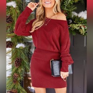 Red Cable Knit Sweater Dress